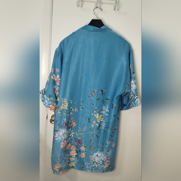 ZARA TRF Collection Floral Kimono Style Satin Robe Teal Blue Size M - Picture 8 of 9